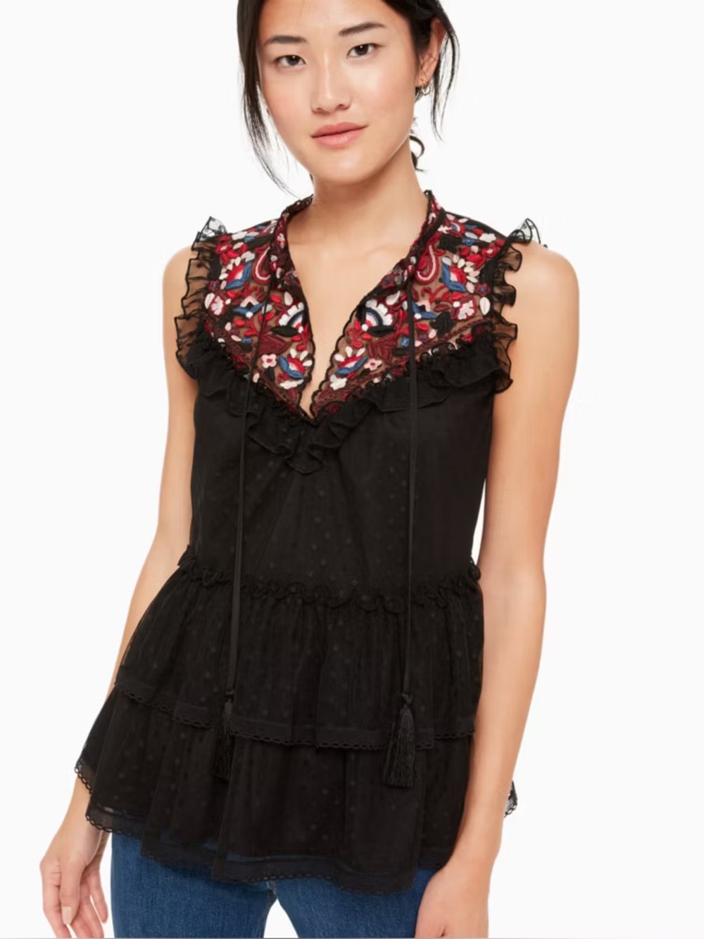 Kate Spade Camelia Embroidered Tiered Peplum Tank Size XL NWT